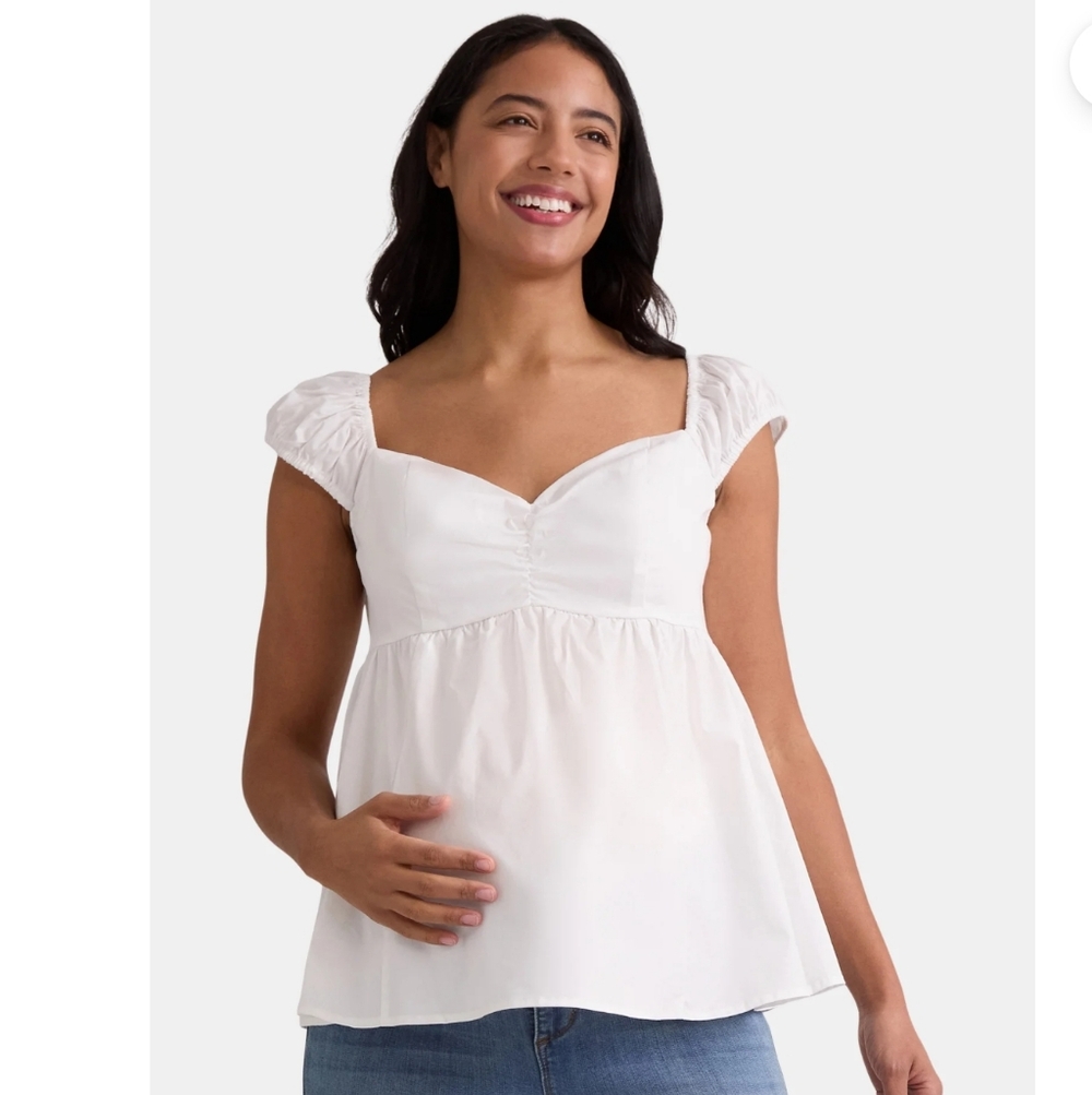 Time and Tru Maternity Cap Sleeve Babydoll Top XL (16–18) White New Nwt